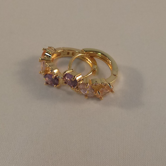 18K Yellow Gold Filled Swirl Oval Diamond Zircon Hoop Earrings 16mm Multi color - Picture 4 of 4